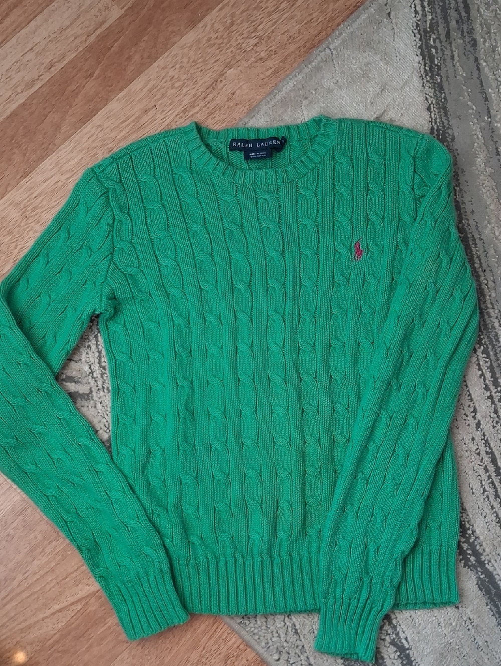 Ralph Lauren Men’s Bright Green Cable-Knit Crewneck Sweater
